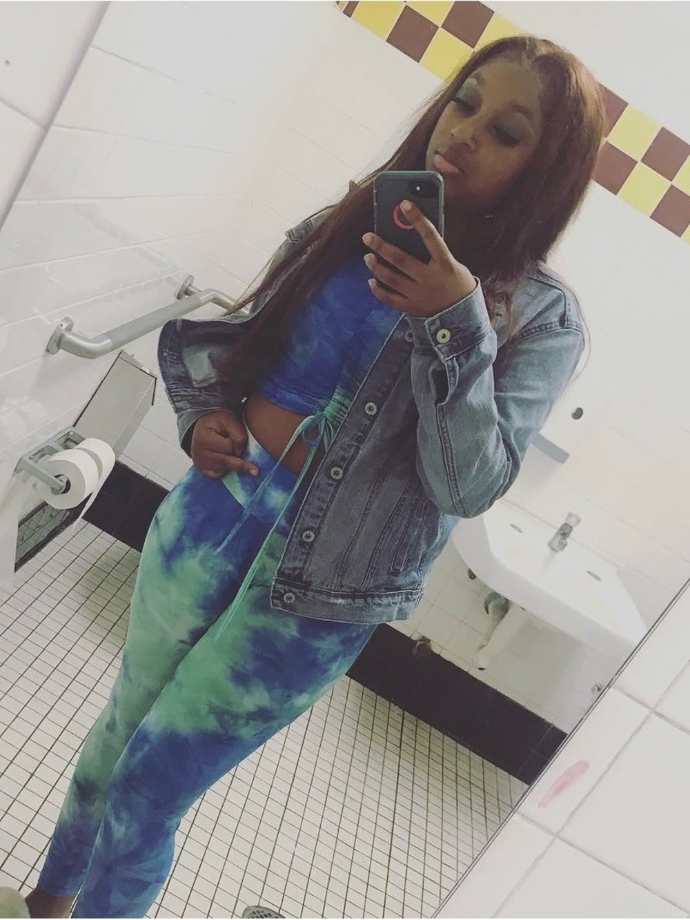 SHEIN Tie-Dye High-Waist Jeggings in Blue & Green